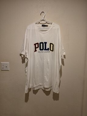 Ralph Lauren White Tee with Multicolor POLO Lettering